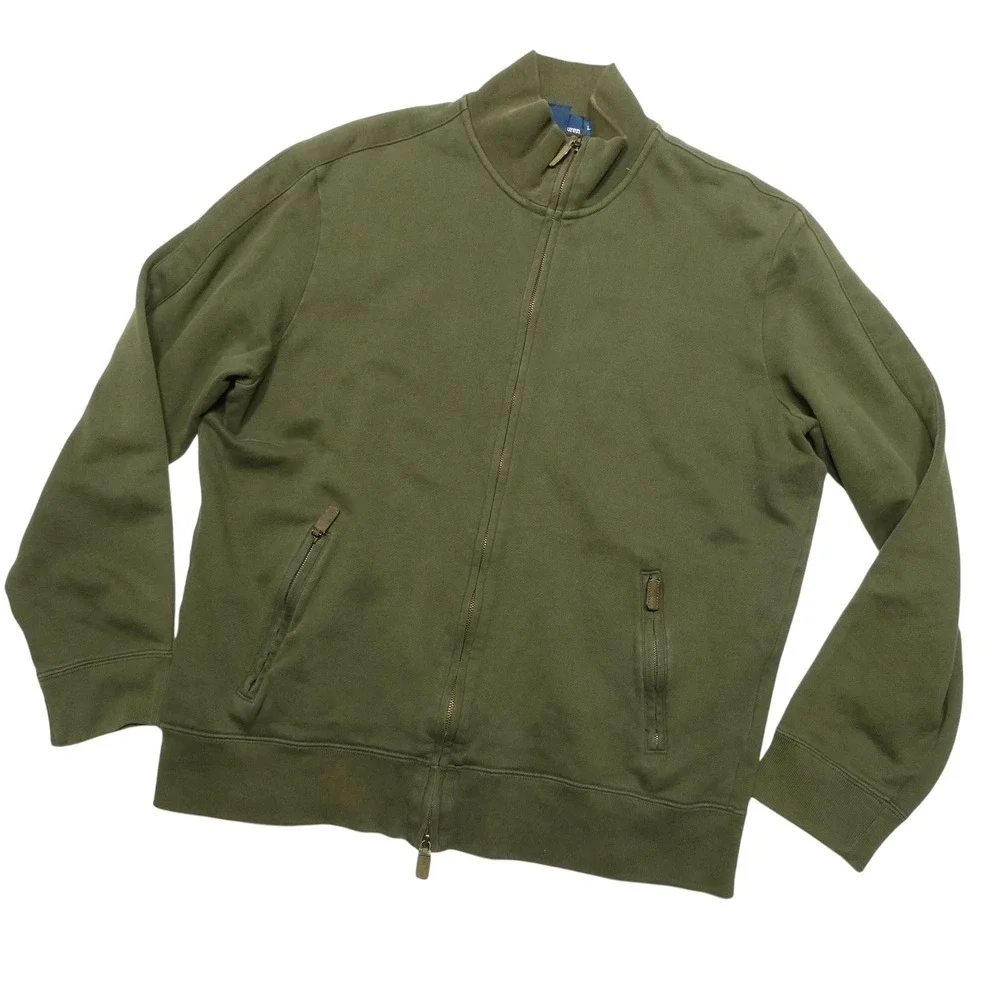 Polo Ralph Lauren Sweatshirt Mens Large Green Full Zip Mock Neck Fleece Pockets